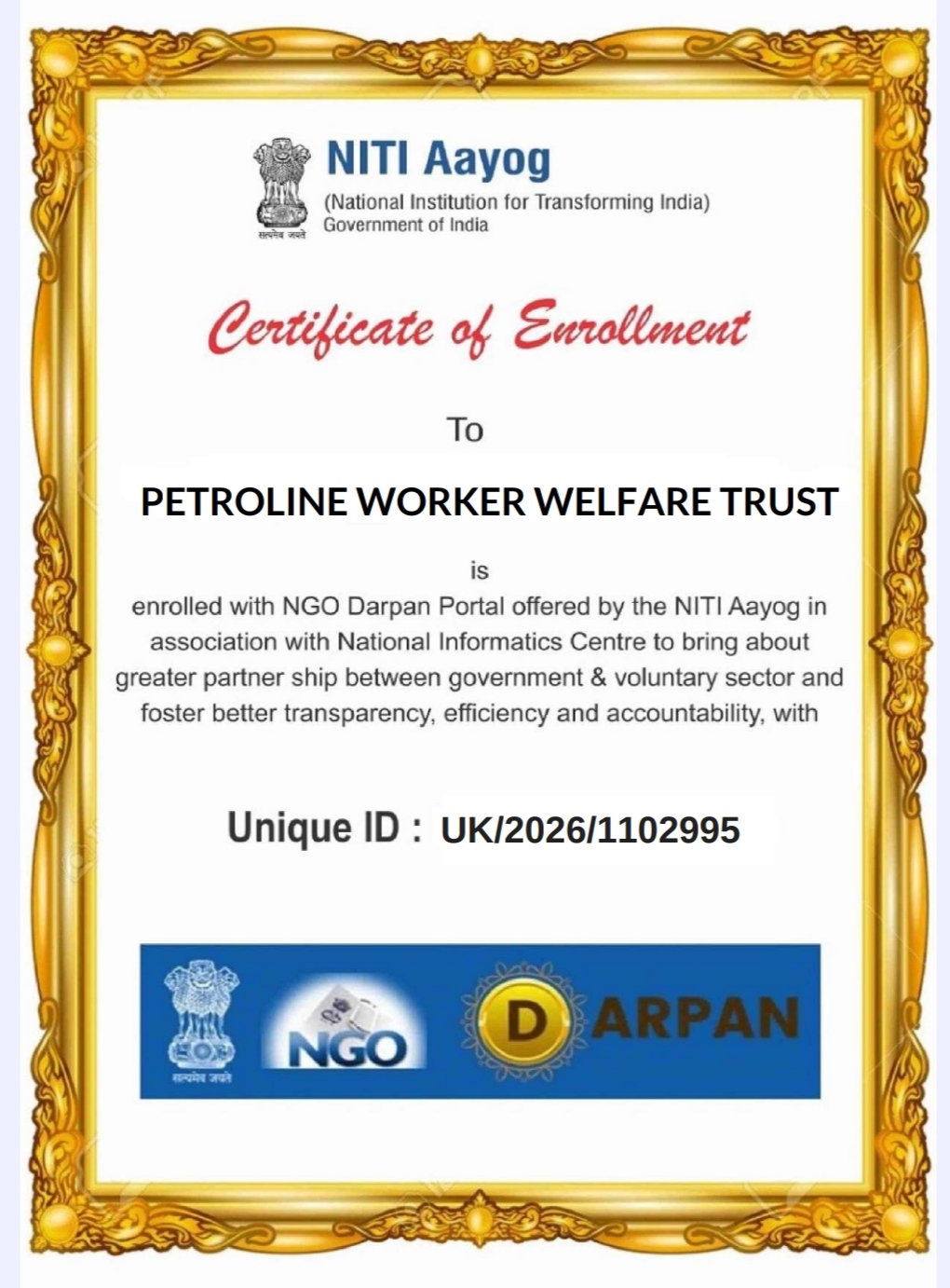 Darpan Certificate